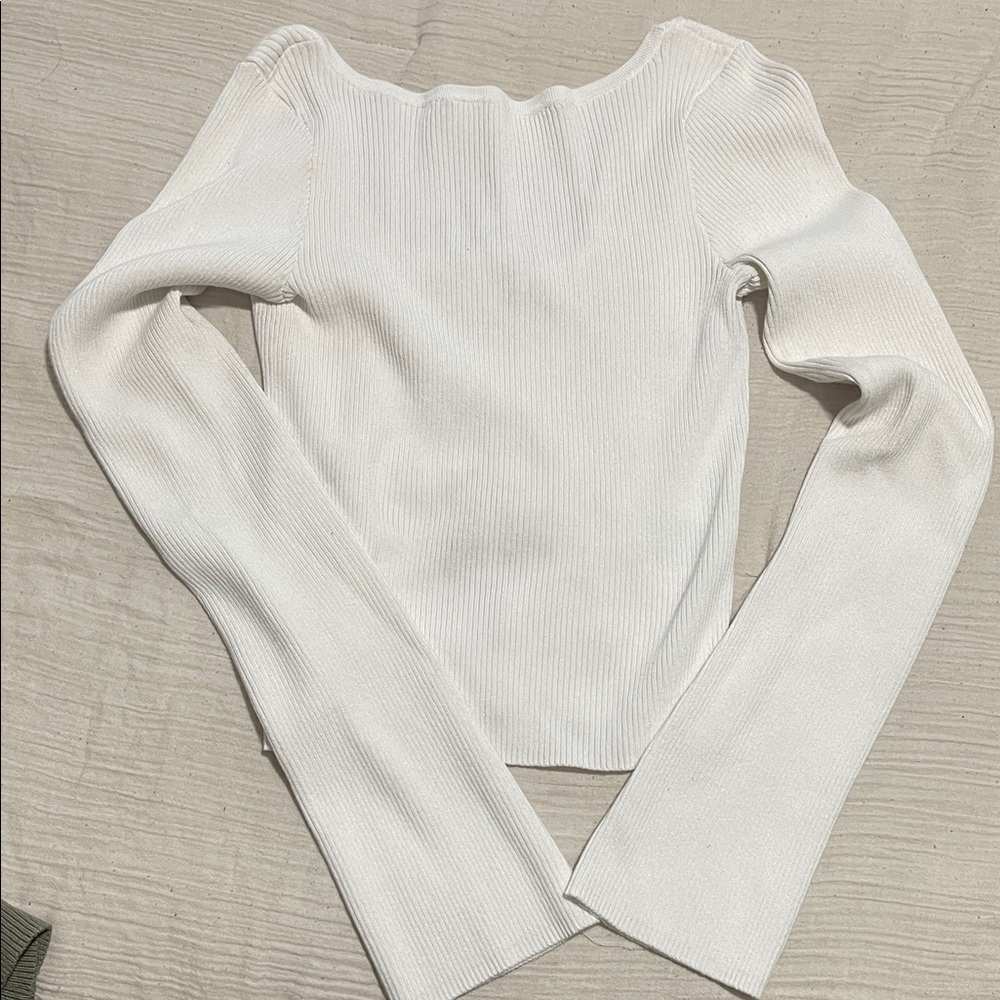 White Ribbed Long Sleeve Top